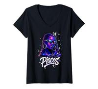 Mujer Piscis Zodiaco Astrología Signo Celestial Horóscopo Streetwear Camiseta Cuello V