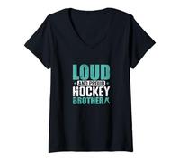 Mujer Pista de Hielo para Hermano de Hockey Fuerte y Orgulloso Camiseta Cuello V