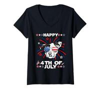 Mujer Pit Bull Dog Patriotic American 4th of July Dogs Lovers Camiseta Cuello V