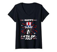 Mujer Pit Bull Dog Patriotic American 4th of July Dogs Lovers Camiseta Cuello V