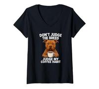 Mujer Pit Bull Pitbull Pittie Stop Discriminación Amante del café Camiseta Cuello V
