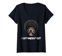 Mujer Pitbull Afro I Let Myself out Pit Bull Black Melanin Dawg Camiseta Cuello V