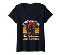 Mujer Pitbull Grandma Retro Cool Dog Lover Pet Rescue Dueño Madre Camiseta Cuello V