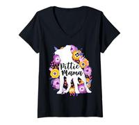 Mujer Pitbull Mamá Flores Púrpuras Camiseta Cuello V