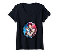 Mujer Pitbull Mom con Pit Bull Dog y excelentes colores de agua Camiseta Cuello V