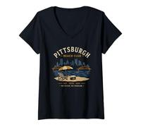 Mujer Pittsburgh Beach Club No Ocean No Problem Yinz PGH 412 Amor Camiseta Cuello V