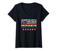 Mujer Pittsburgh Pride Gay Lesbianas Queer LGBT Rainbow Flag Camiseta Cuello V
