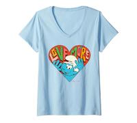 Mujer Pitufos Amante Pitufo Enamorado San Valentín Corazón Amor Retro Más Camiseta Cuello V