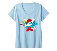Mujer Pitufos Big Papa Pitufina Inteligente Dibujos Animados 80s 90s Retro Pose Camiseta Cuello V