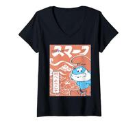 Mujer Pitufos Big Papa Pitufo Village Tokio Japón Divertido póster clásico Camiseta Cuello V