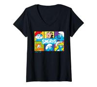 Mujer Pitufos Personajes Principales Collage Papa Pitufina Gargamel Retro Camiseta Cuello V