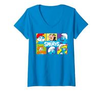 Mujer Pitufos Personajes Principales Collage Papa Retro Pitufina Gargamel Camiseta Cuello V