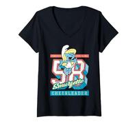 Mujer Pitufos Pitufina College University 50s Animadora atlética Camiseta Cuello V