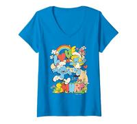 Mujer Pitufos Pitufina Día de San Valentín Amor Romance Retro Beso Corazón Camiseta Cuello V