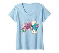 Mujer Pitufos Pitufina Día de San Valentín Sentirse Amado Corazón Clásico Camiseta Cuello V