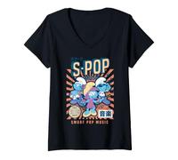 Mujer Pitufos Pitufina Fuerte Armonía Música Pop Tokio Japón Clásico Camiseta Cuello V