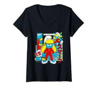 Mujer Pitufos Pitufina Tokio Japón Kung Fu Master Street Art Retro Camiseta Cuello V