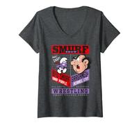 Mujer Pitufos Pitufos Bad Smurf Gargamel Varsity Wrestling Arena Village Camiseta Cuello V