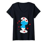 Mujer Pitufos Romántico Amor Amor Amor Corazones Divertido Clásico Camiseta Cuello V