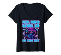 Mujer PIXEL POWER NIVEL UP O FADE OUT Retro Gaming Vintage Gamer Camiseta Cuello V