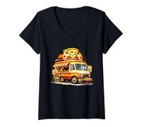 Mujer Pizza Food Truck Cheesy Slice, diseño Divertido Camiseta Cuello V
