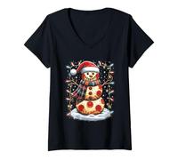 Mujer Pizza Muñeco De Nieve Sombrero De Santa Comida Rápida Feliz Fiesta Camiseta Cuello V