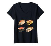 Mujer Pizza Pug Camiseta Cuello V