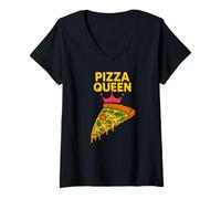 Mujer Pizza Queen, para Mujeres, niñas, Que aman la Pizza Camiseta Cuello V