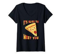 Mujer Pizza Slice Cute Funny Food Juego de Palabras Camiseta Cuello V
