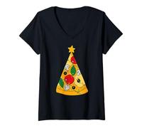 Mujer Pizza Slice Funny Christmas Tree Family Food Pizza Lover Camiseta Cuello V