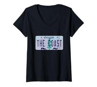 Mujer Placa de matrícula de The Coast Oregon OR Neighborhood Camiseta Cuello V