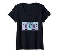 Mujer Placa de matrícula de The Gorge Oregon OR Columbia River Camiseta Cuello V