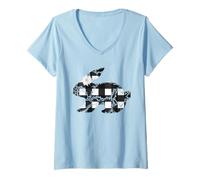 Mujer Plaid Bunny Easter Rabbit Black & White Flower Bunny Floral Camiseta Cuello V