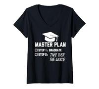 Mujer Plan Maestro Paso 1 Graduado Paso 2 Dominar el Mundo Camiseta Cuello V