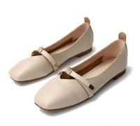 Mujer Plana Mary Jane Zapatos de Gran tamaño de la Cabeza Cuadrada Abuelita Zapatos de Cuero Suave Dulce Perezoso Zapatos de Moda de Gran tamaño Zapatos Individuales Shallow Mouth