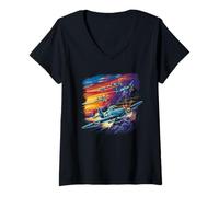 Mujer Planes DE LOS COMPLOS WW2 Camiseta B-17 P51 Mustang F4U Camiseta Cuello V