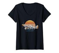 Mujer Planes DE LOS COMPLOS WW2 Camiseta B-17 P51 Mustang F4U Camiseta Cuello V