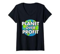 Mujer Planet Over Profit, Día de la Tierra Camiseta Cuello V