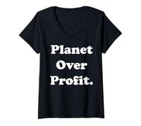 Mujer Planet Over Profit Eco Statement Design Camiseta Cuello V