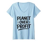 Mujer Planeta del Día de la Tierra sobre Las Ganancias - Eco Nature Conservation Camiseta Cuello V