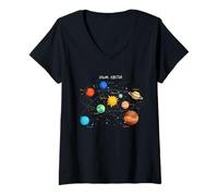 Mujer Planetas del Sistema Solar, Tierra, Sol, Ciencia espacial Niños, Adultos Camiseta Cuello V