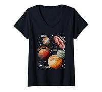 Mujer Planetas Enanos SolarSystem Ceres Eris Plutón Haumea Espacio Camiseta Cuello V