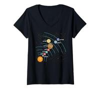 Mujer Planetas Orbit Sistema Solar Galaxy Ciencia Mujeres Niños Hombres Camiseta Cuello V