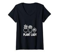 Mujer Plant Lady Suculent Line Art Plant Lover Diseño Gráfico Camiseta Cuello V