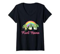 Mujer Planta de jardinería Mama Retro Rainbow Pot Plant Lover Style Camiseta Cuello V