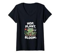 Mujer Planta De Lúpulo Floración Rana Jardín Retro Natural Camiseta Cuello V
