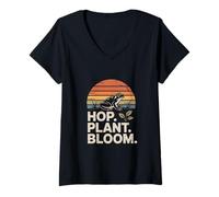 Mujer Planta De Lúpulo Floración Rana Jardín Retro Natural Camiseta Cuello V