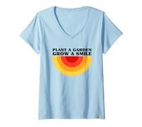Mujer Planta un jardín Crece una Sonrisa (gráfico Retro) Camiseta Cuello V