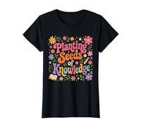 Mujer Plantando Semillas De Conocimiento Profesor Educación Floral Camiseta