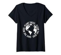 Mujer Plantar árboles - Limpiar los Mares - Salva a Las Abejas - Día de la Tierra Camiseta Cuello V